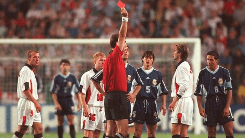 David Beckham gets Sent Off in 1998 World Cup